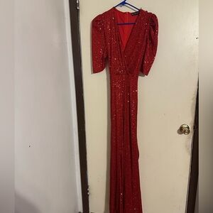 Elegant Red Sequin Evening jumpsuit
